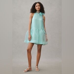 NWT BHLDN Sophia High-Neck Bow-Tie Organza Mini Dress